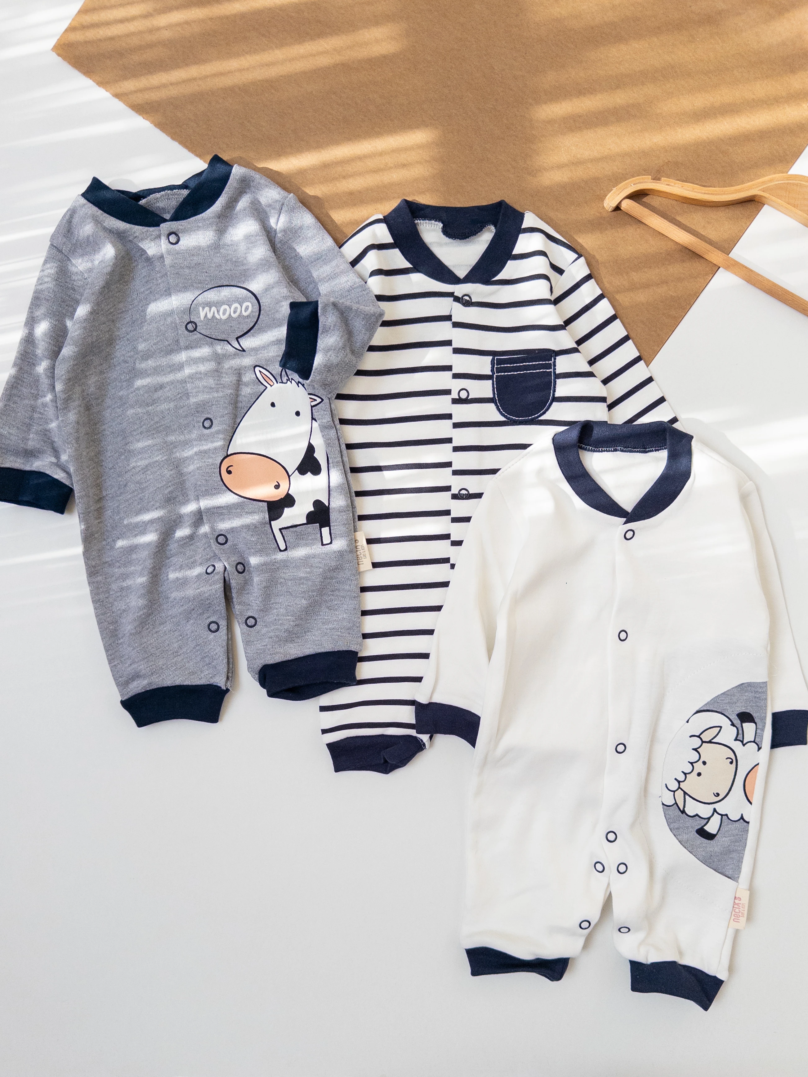 Erkek Bebek İnekli Üçlü Tulum Set