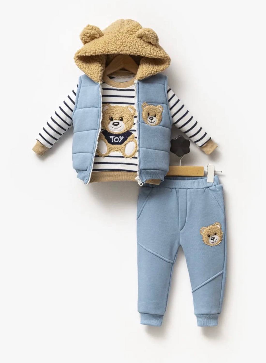 Erkek Bebek Welsoft Kapüşonlu Kalın Üçlü Takım
