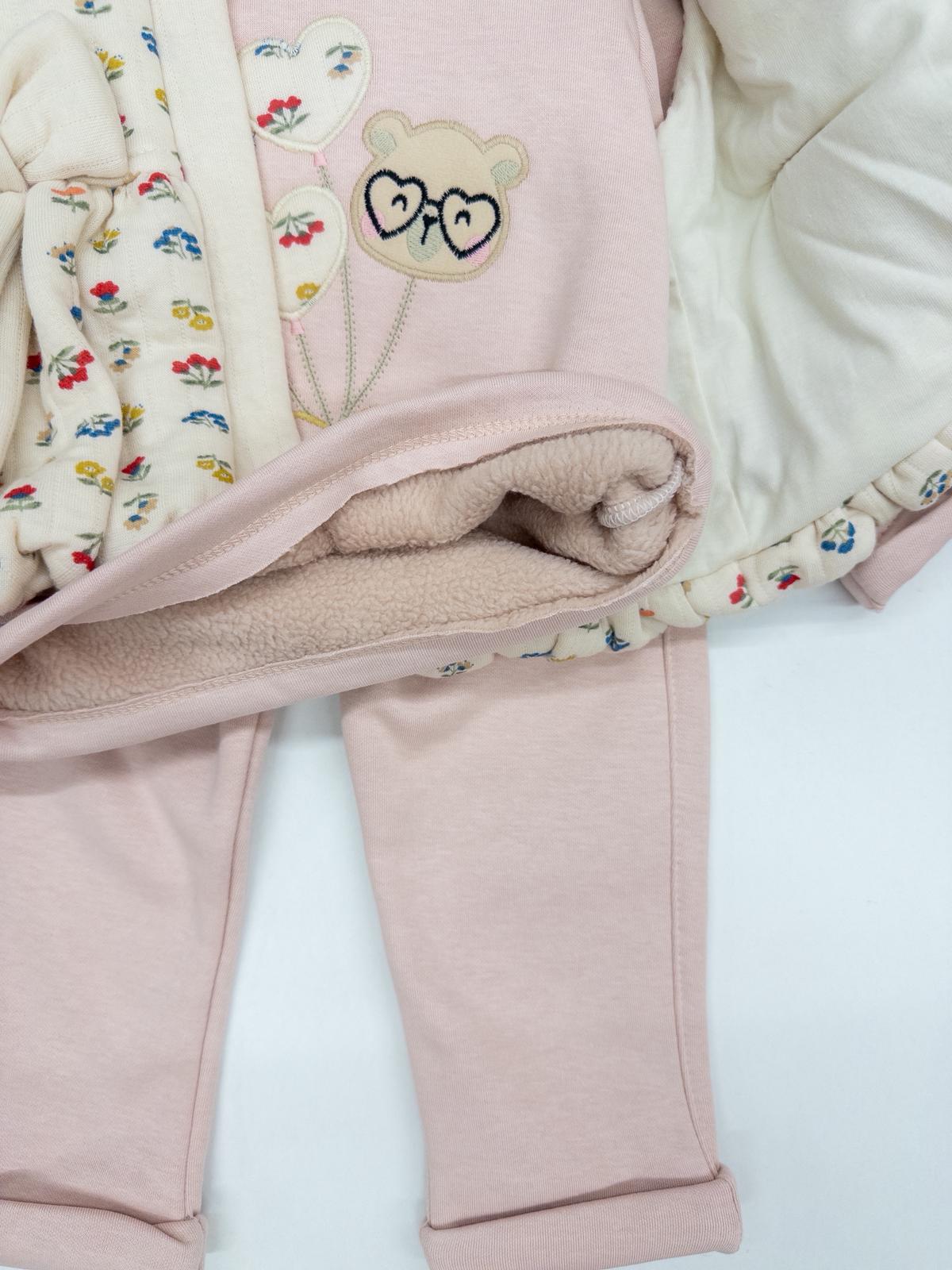 Kız Bebek Çıtır Çiçek Yelekli Şardonlu Üçlü Takım