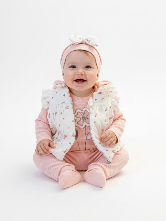 Kız Bebek Çiçekli Raporlu 4Lü Takım