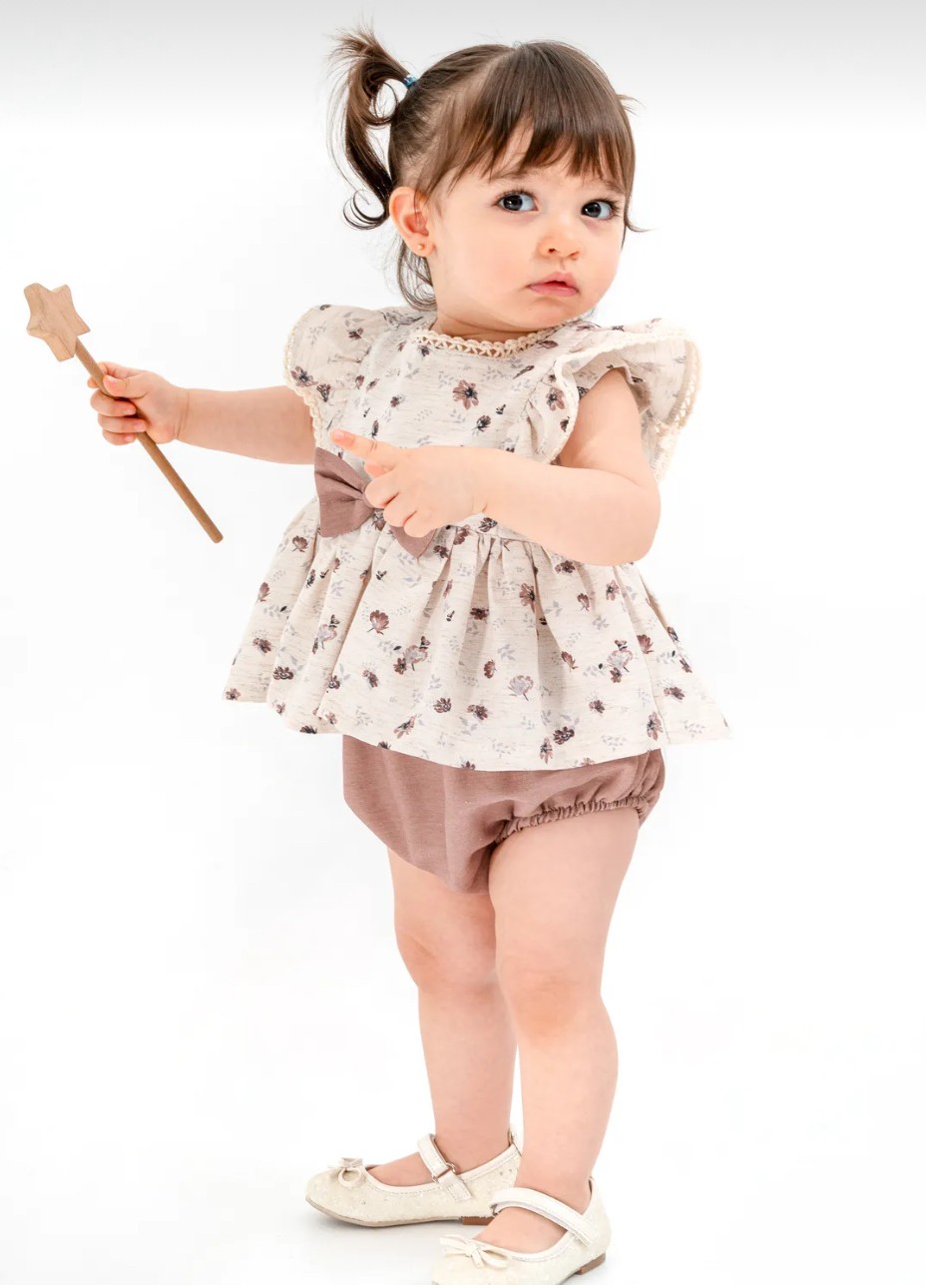 Kız Bebek Desenli Külotlu İkili Takım - kahverengi