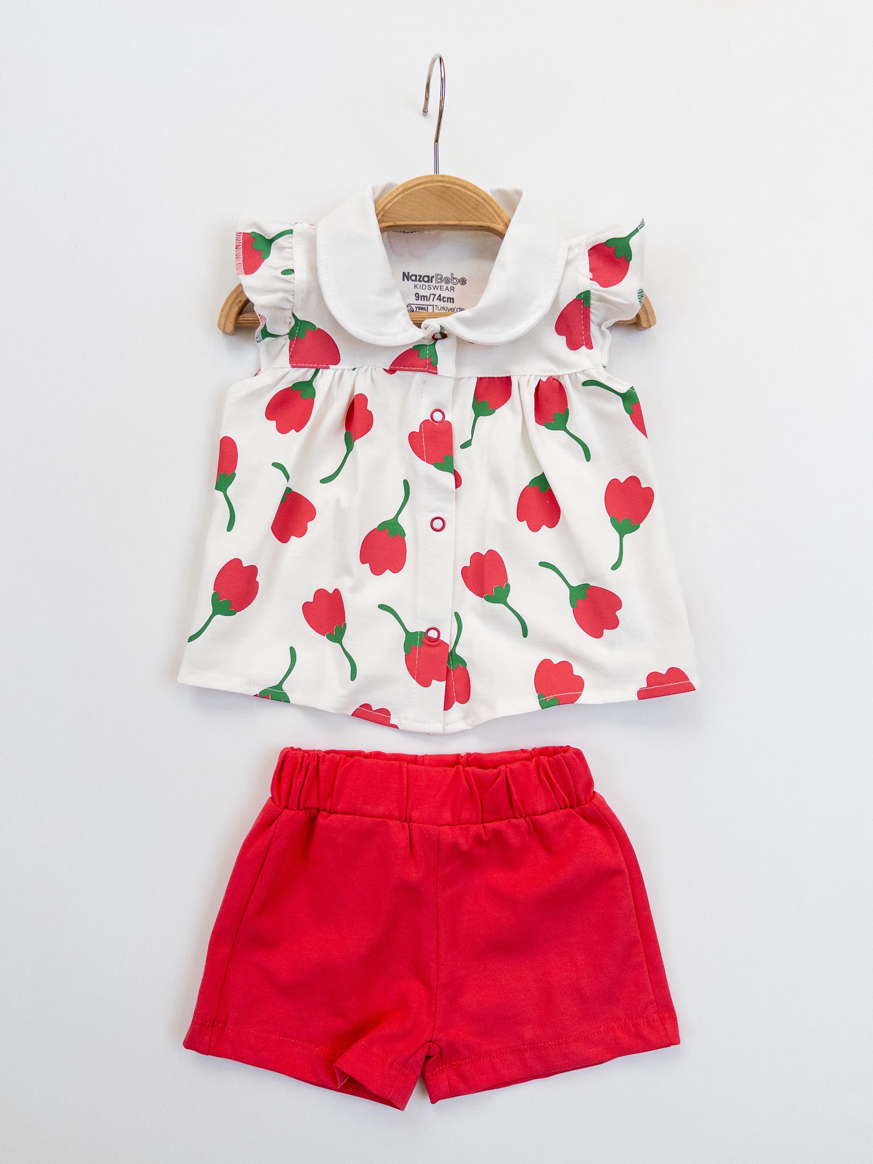 Kız Bebek Süprem Lale Baskılı Çıtçıtlı Şortlu İkili Takım