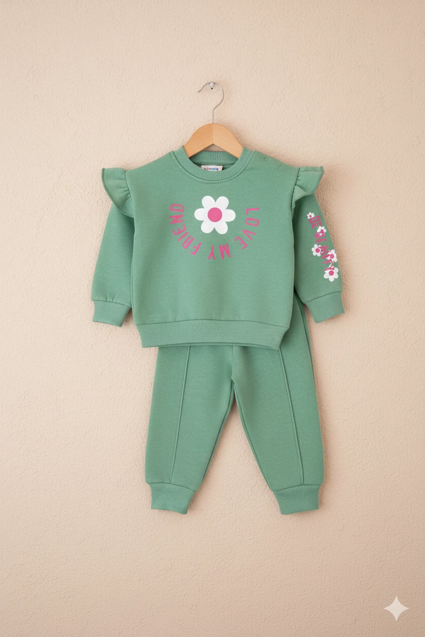 Kız Bebek Şardonlu Love My Friend Yazılı İkili Takım