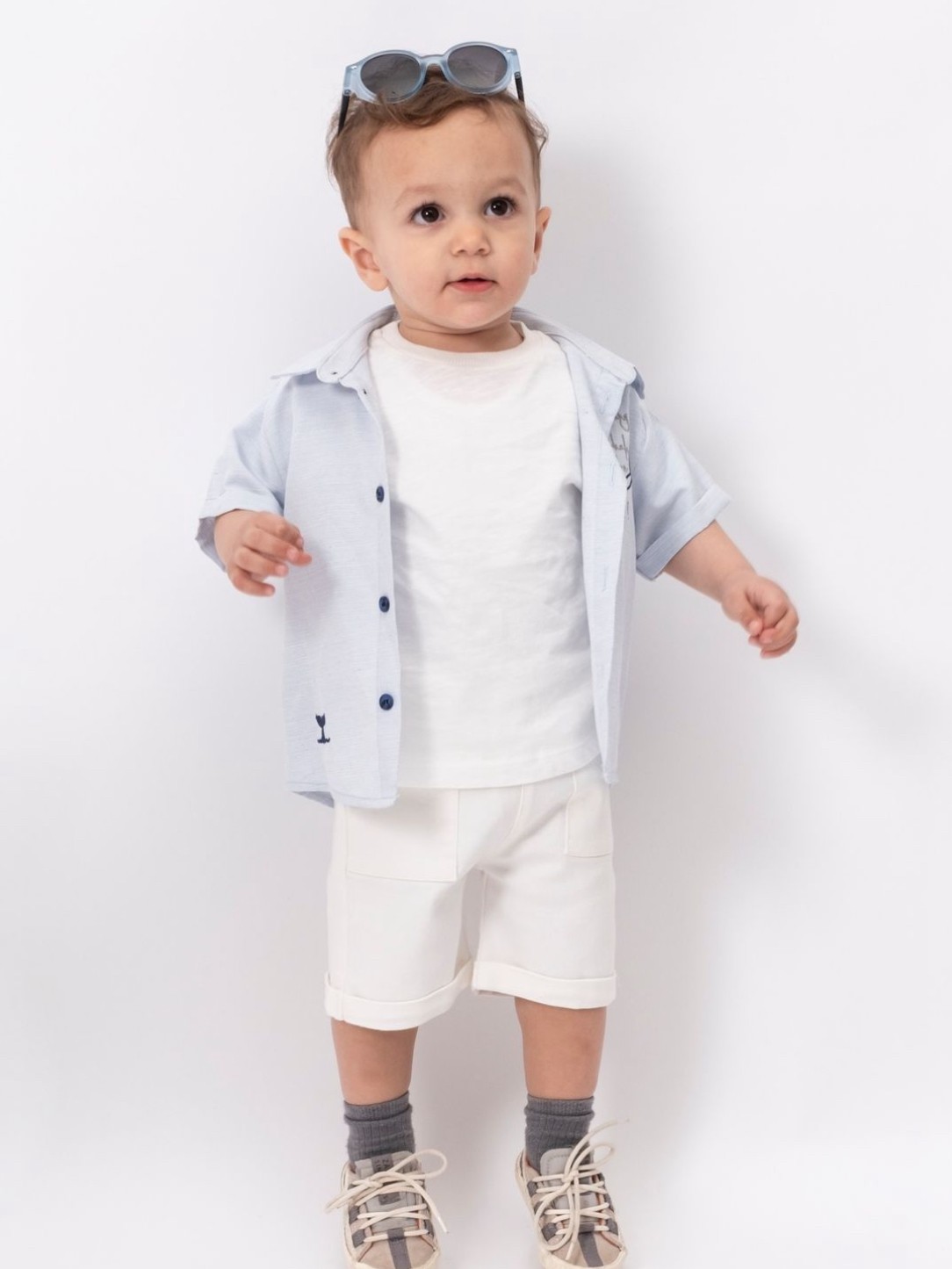 Erkek Bebek Oceon Beyaz Tişörtlü Gömlek Üçlü Takım