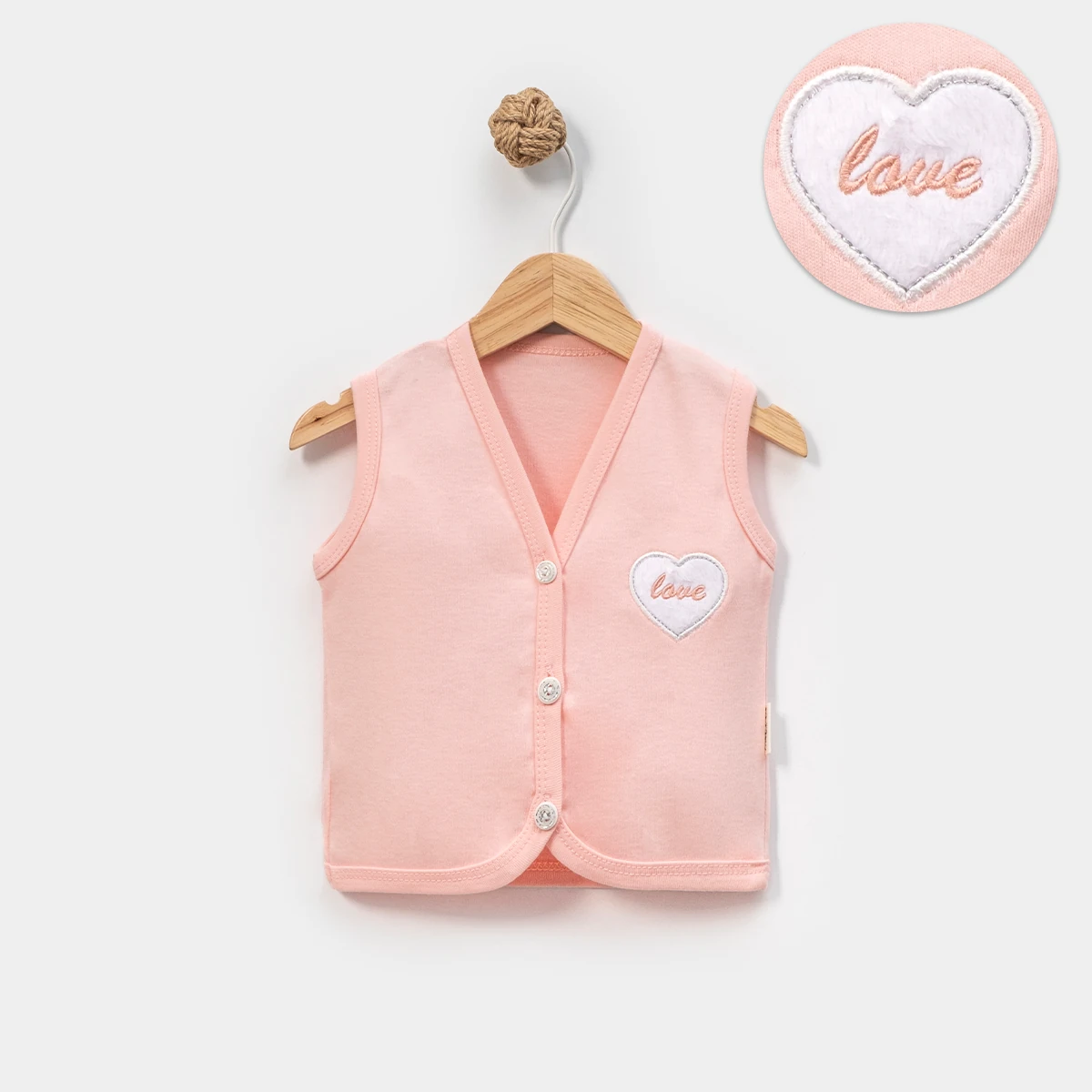 Kız Bebek Kalpli Nakışlı Yelek