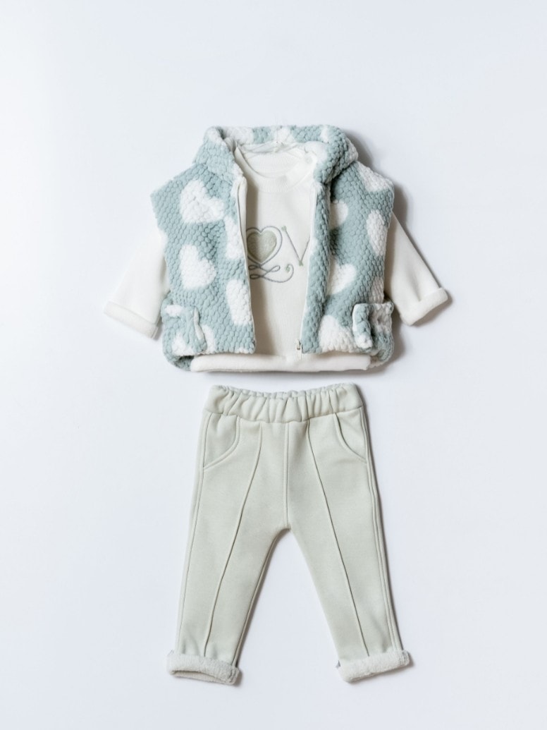 Kız Bebek Zara Model Peluş Üçlü Takım - mint yeşili