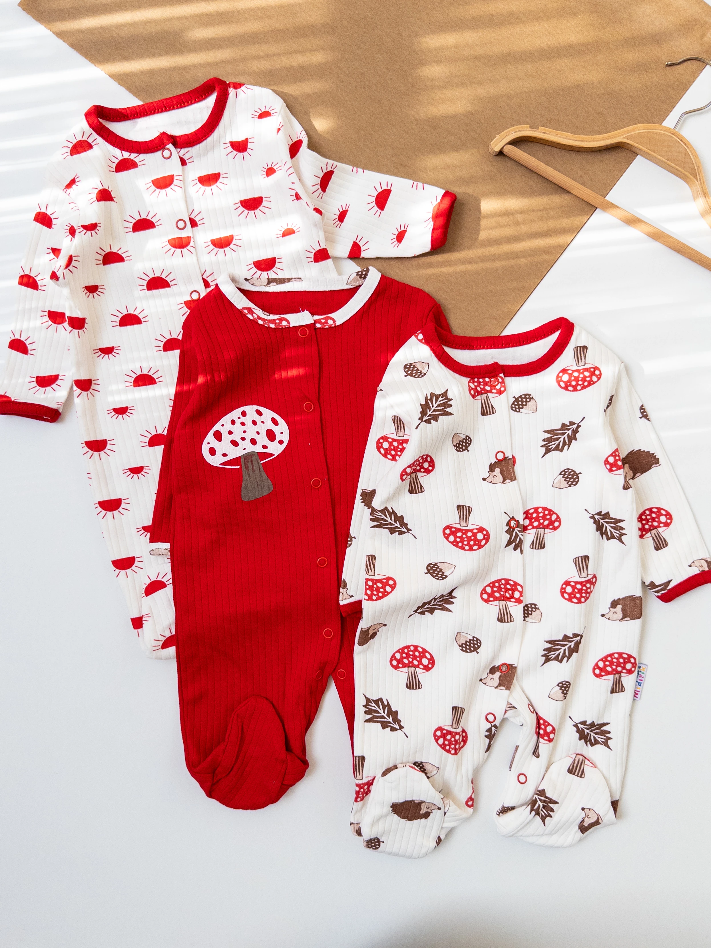 Kız Bebek Kırmızı Renk Çıtçıtlı 3Lü Tulum Set