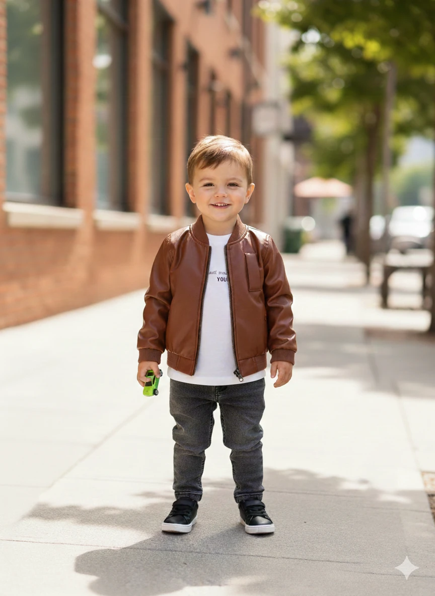 Erkek Bebek Deri Ceketli 3Lü Tarz Takım