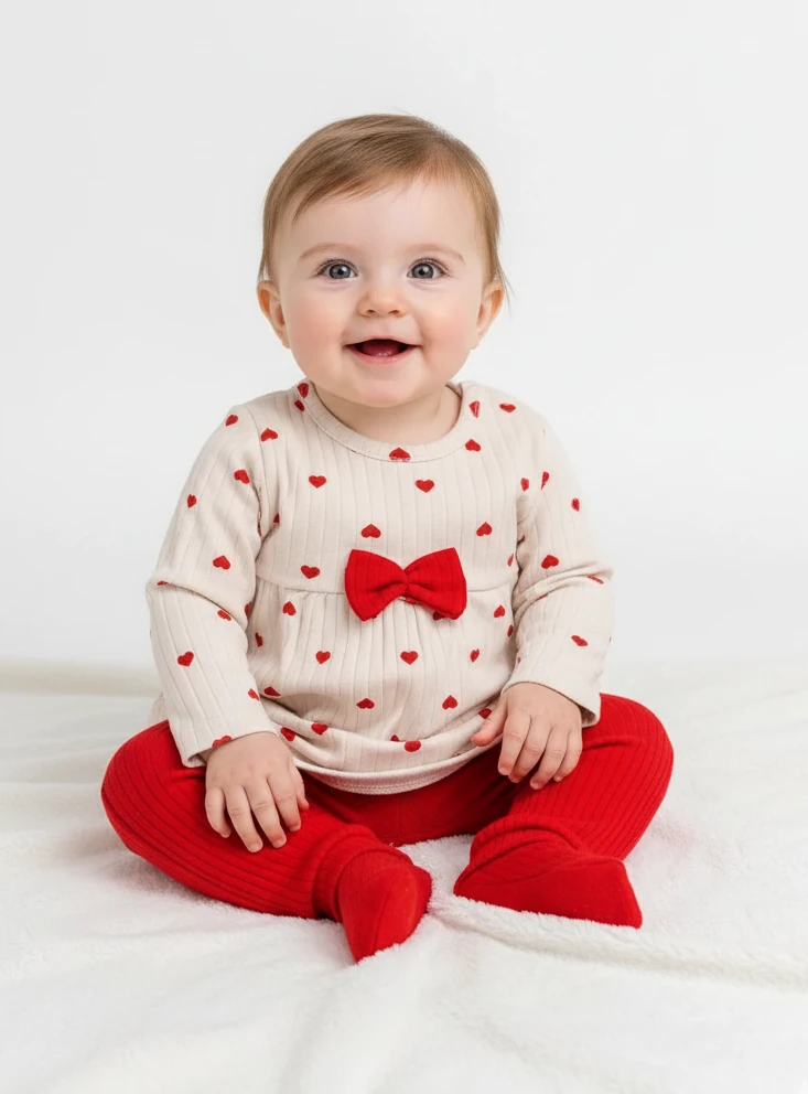 Kız Bebek Kalp Desenli İkili Takım