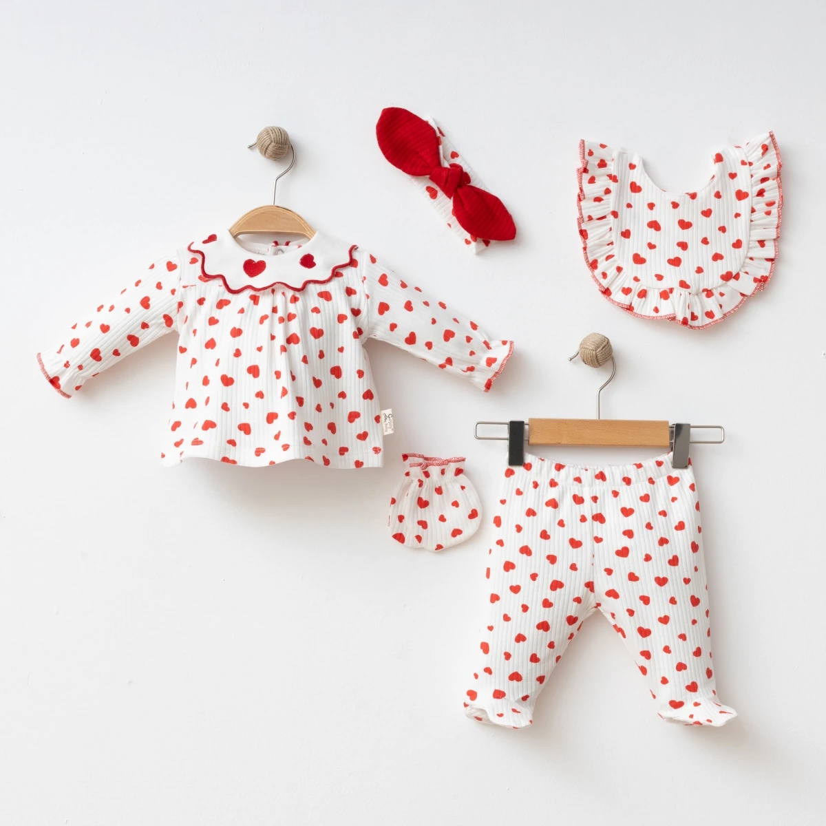 Kız Bebek Marry Kalpli Yakalı 5Li Hastane Çıkışı Set