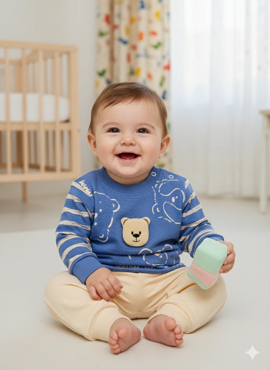 Erkek Bebek Ayıcıklı İkili Takım - Mavi