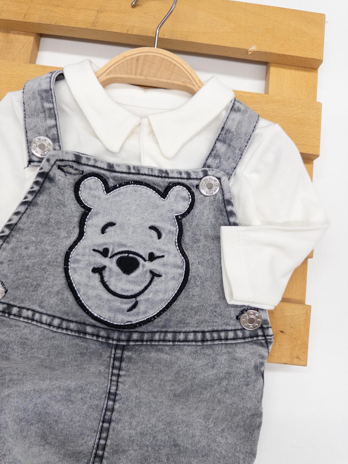 Erkek Bebek Tişörtlü Kot Pooh Salopet Takım
