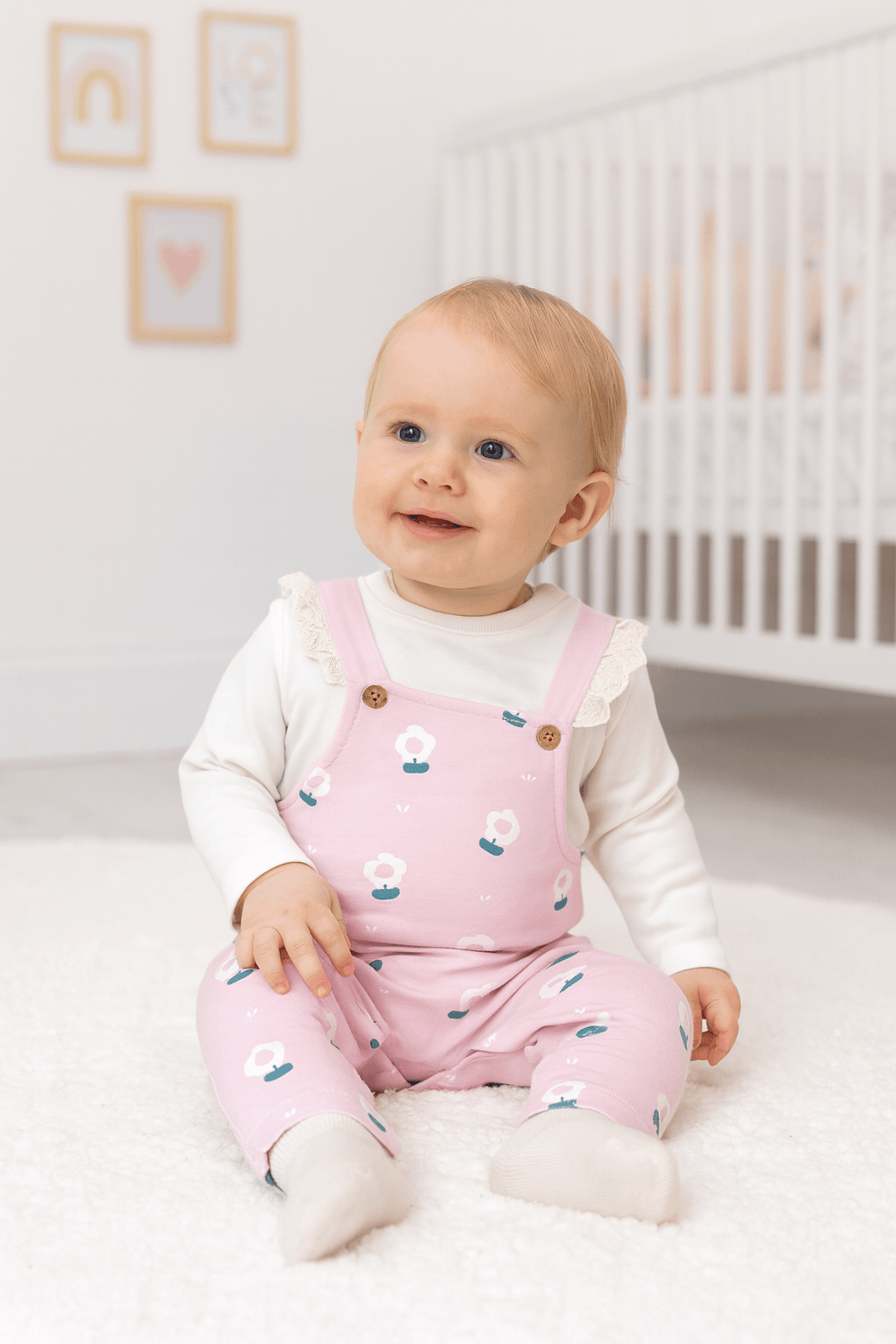 Kız Bebek Papatya Baskılı Dantel Detaylı İkili Takım - Pembe