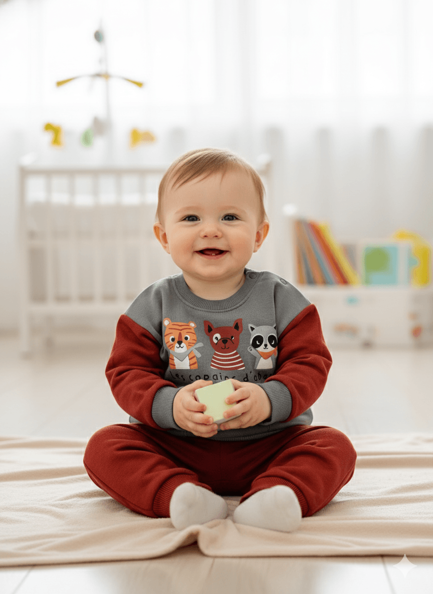 Erkek Bebek Cepli Zoo Şardonlu İkili Takım - füme