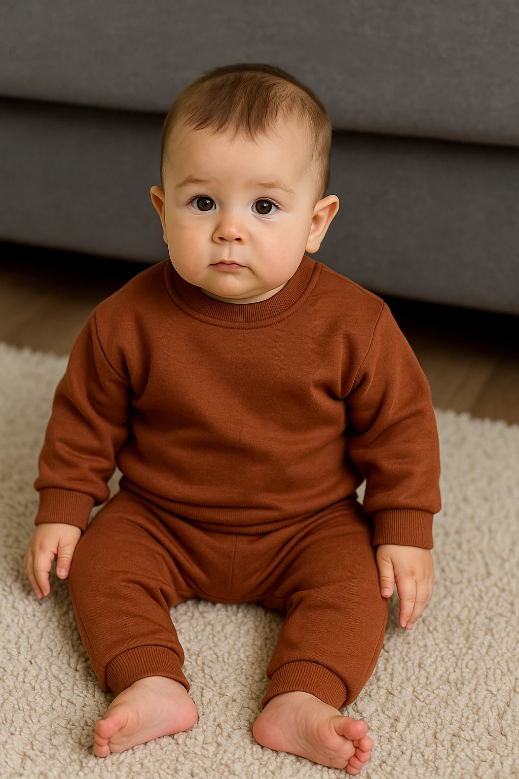 Erkek Bebek Basic Şardonlu İkili Tarz Takım - kahverengi