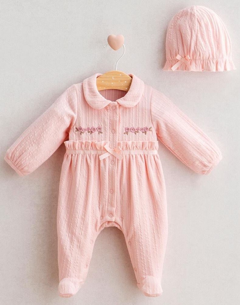 Kız bebek Tongs Nakışlı Yakalı Tulum - Pembe