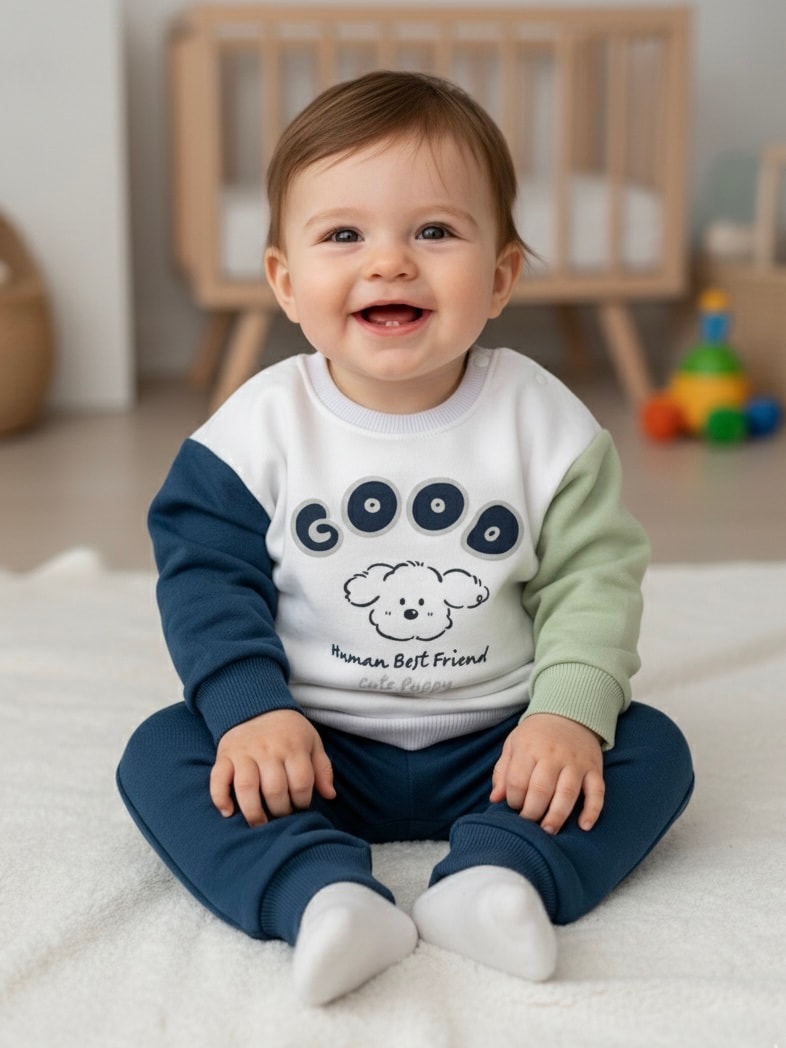 Erkek Bebek Şardonlu Good Baskılı İkili Takım