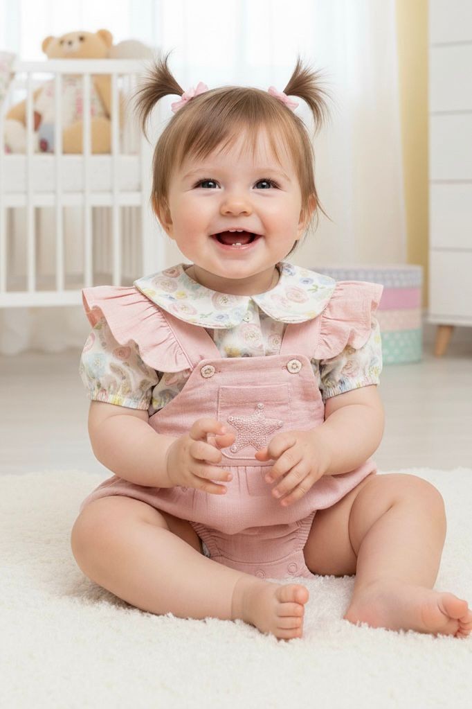 Kız Bebek Müslin Kumaş Romper İkili Takım - Pembe