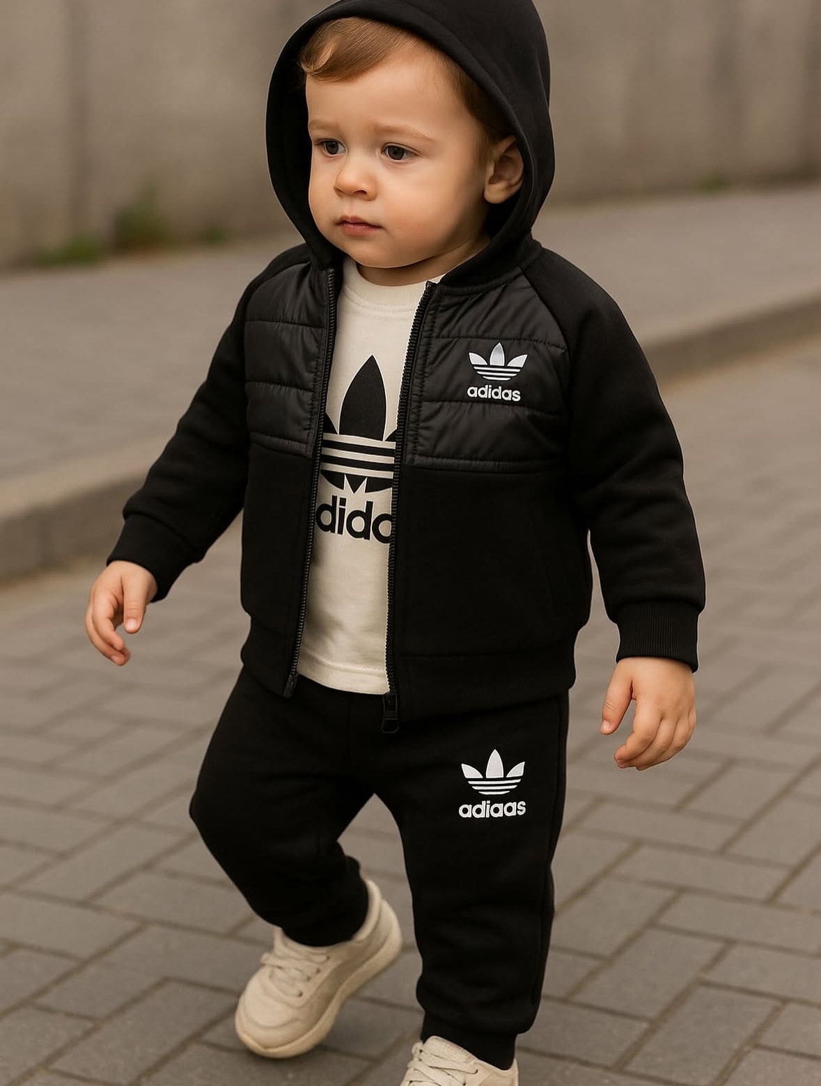 Erkek Bebek kısa kol tişörtlü Kapüşonlu Üçlü Takım