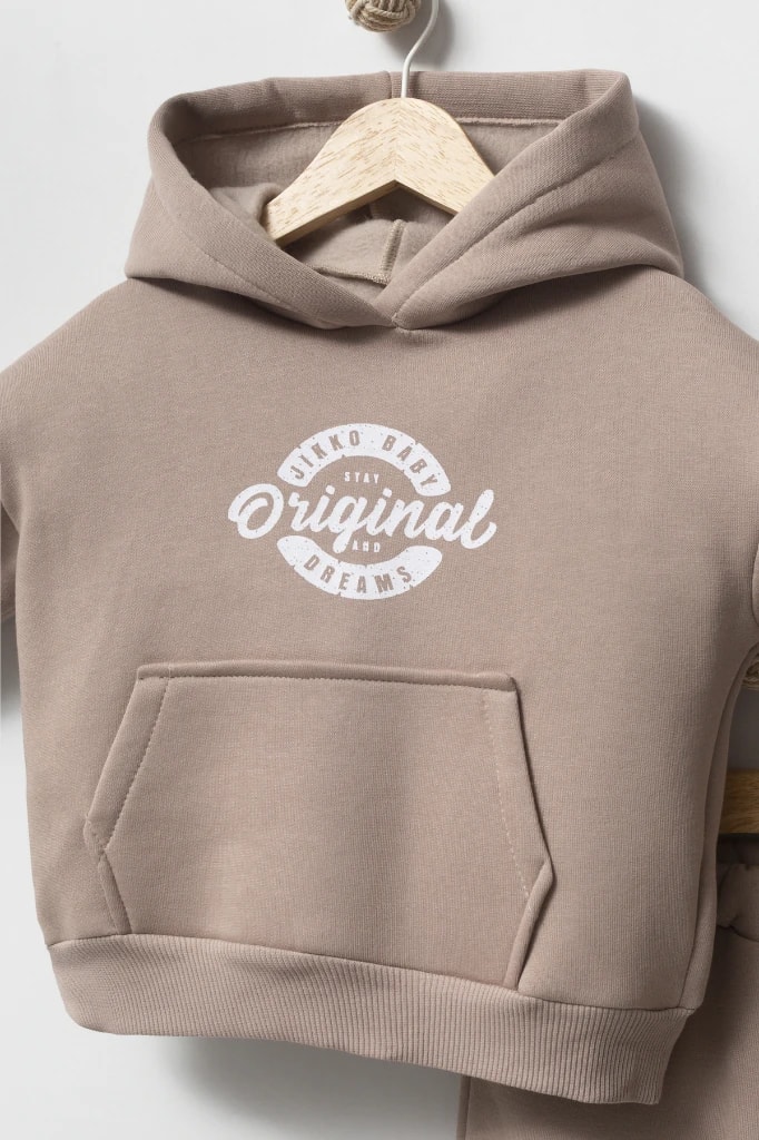 Erkek Bebek Kapüşonlu Yelekli 3’lü Takım