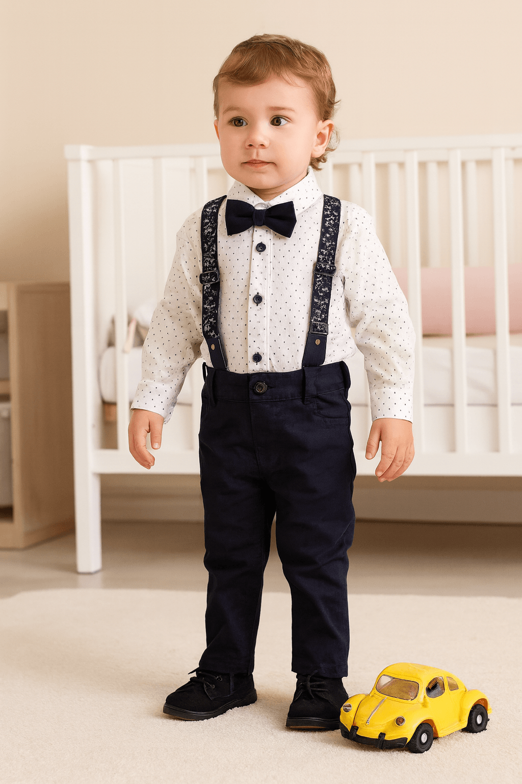 Erkek Bebek Çıtçıtlı Ayarlanabilir Pantolonlu Papyonlu Takım - lacivert