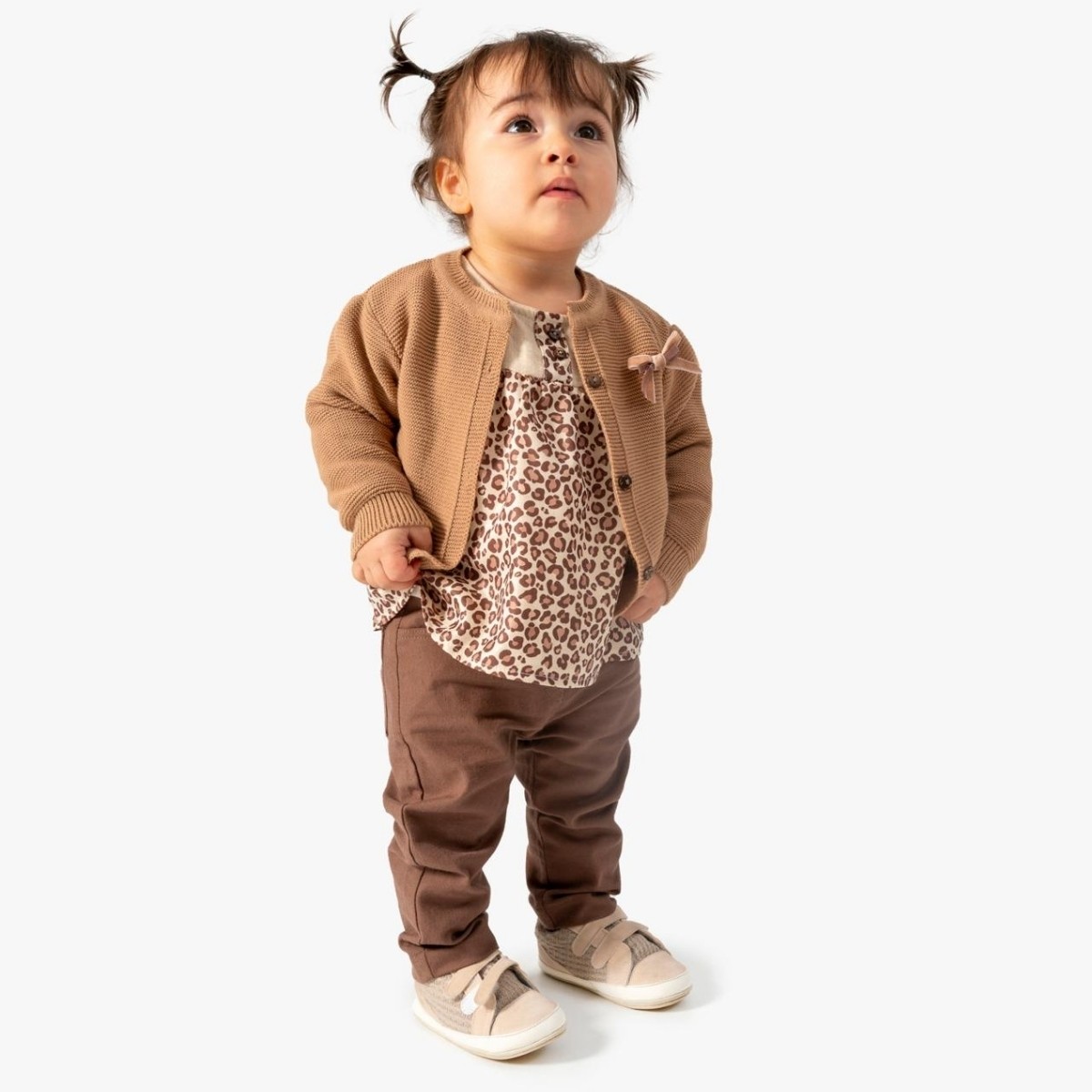 Kız Bebek Leoparlı Hırkalı Üçlü Takım