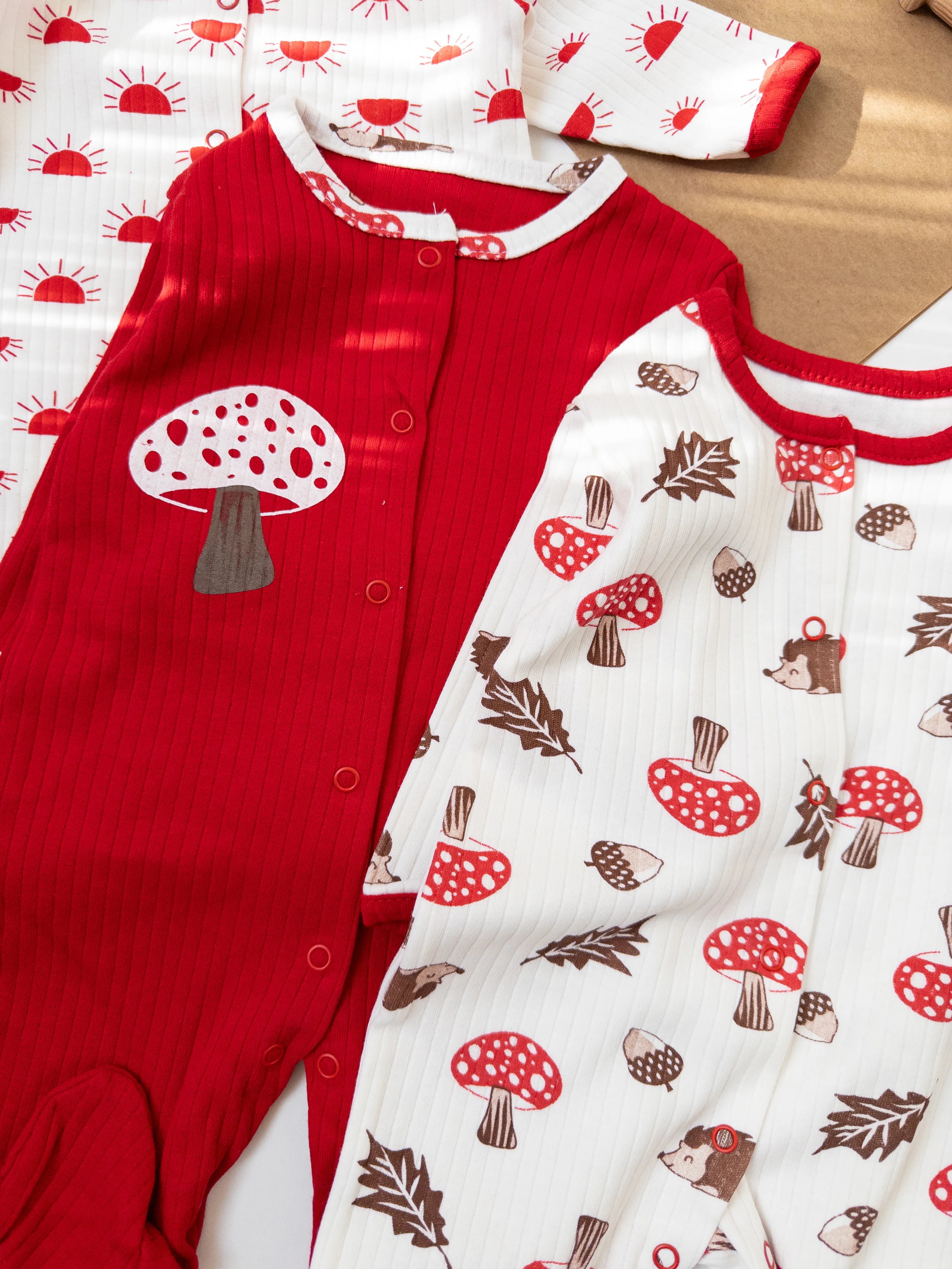 Kız Bebek Kırmızı Renk Çıtçıtlı 3Lü Tulum Set