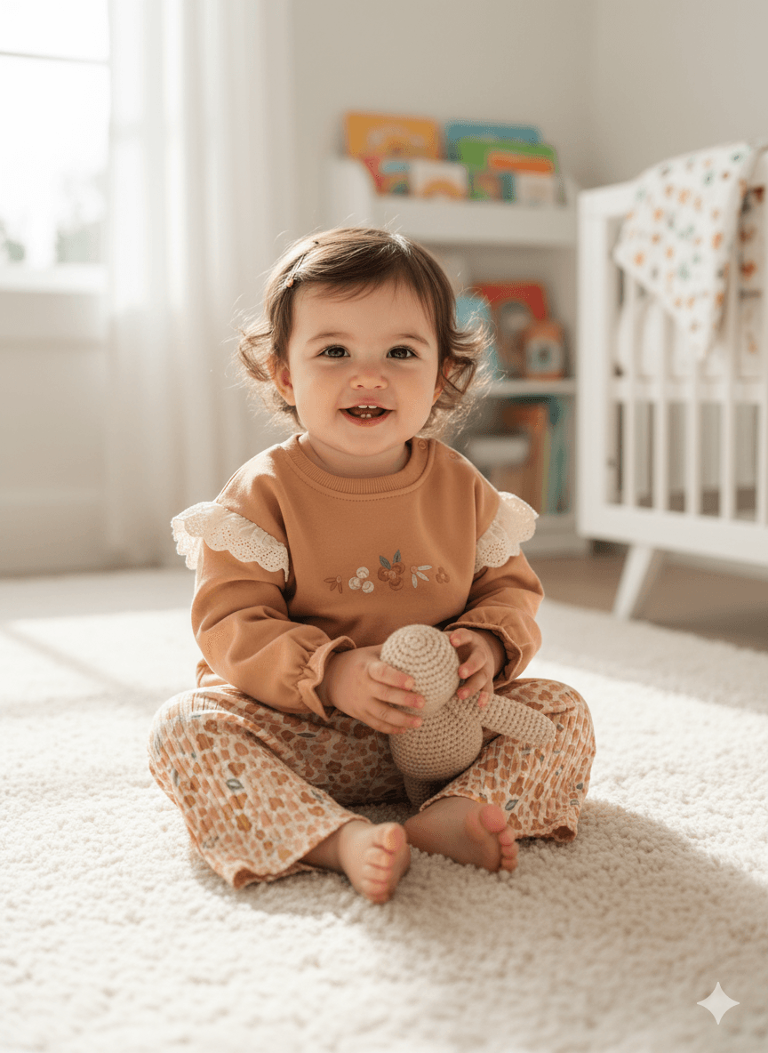 Kız Bebek Çiçekli Omuz Fistolu Takım