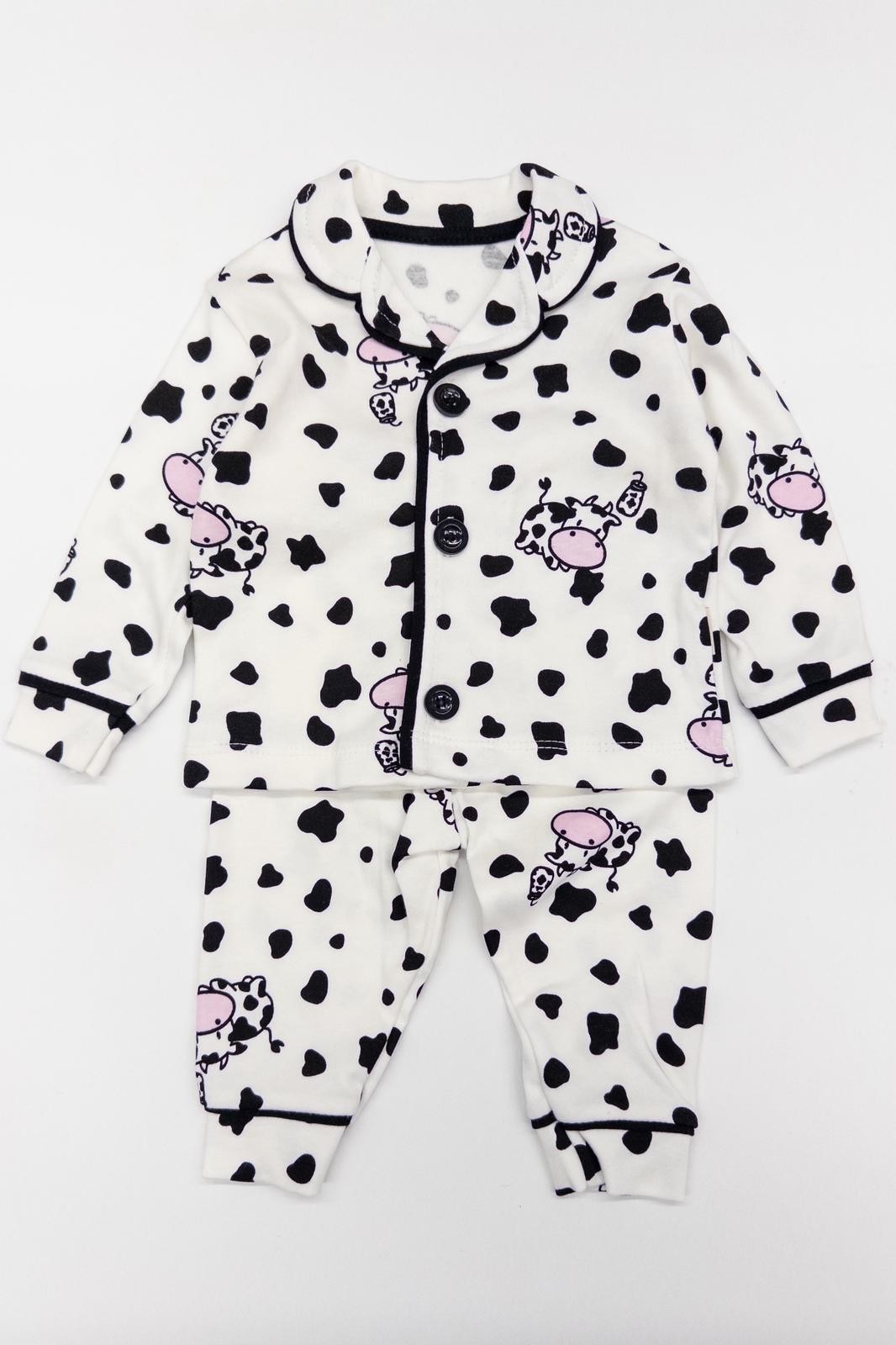 Kız Bebek İnek Baskılı Düğmeli Pijama İkili Takım