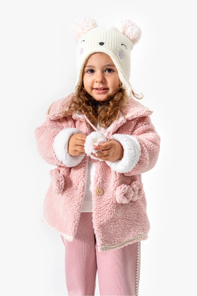 Kız Bebek Peluş Ceketli Üçlü Takım