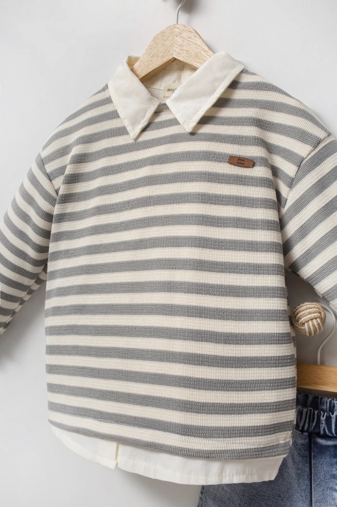 Erkek Bebek Gömlek Sweat Kot Pantolon Üçlü Takım