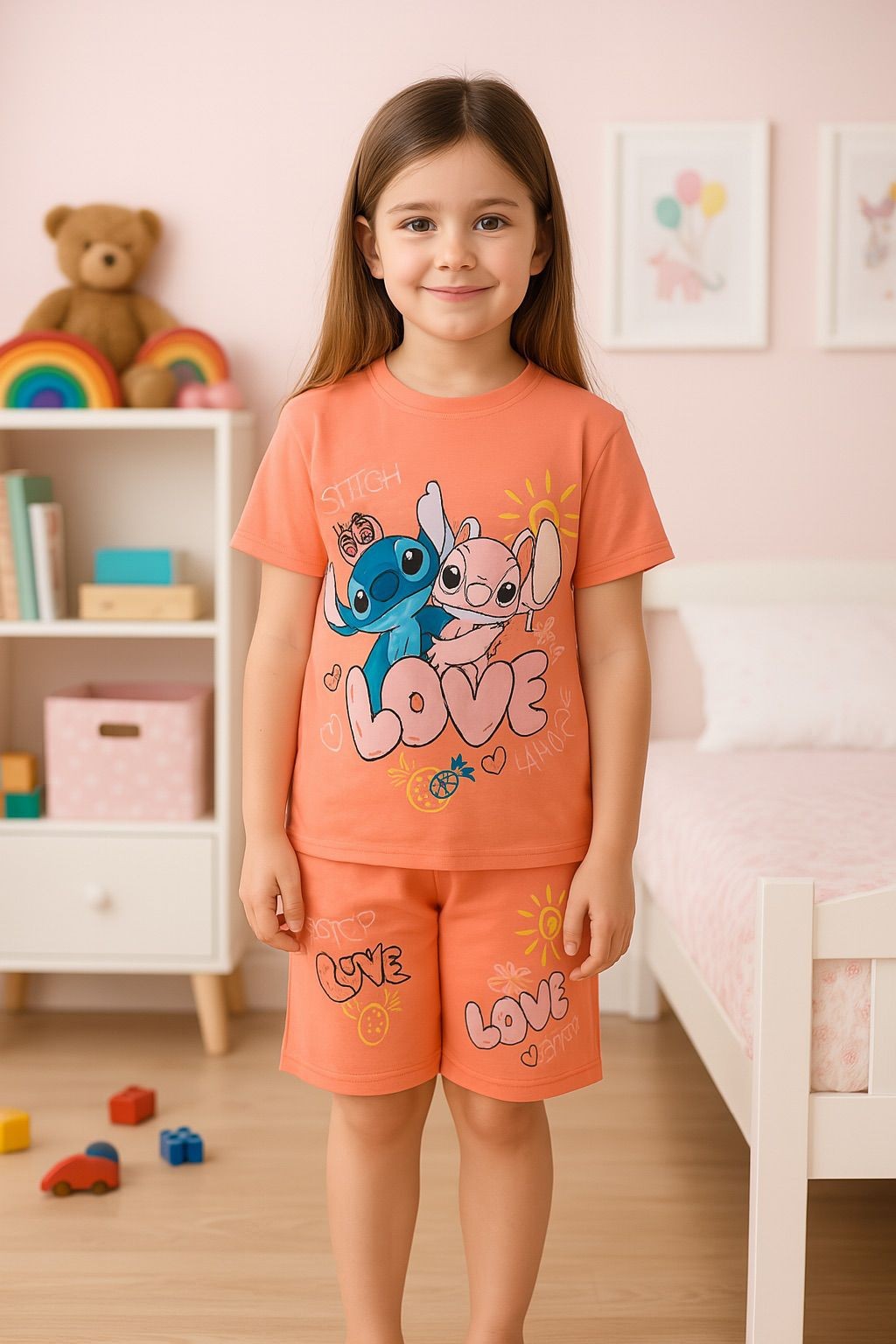 Kız Çocuk 3-6 Yaş Stitch Baskılı İkili Takım