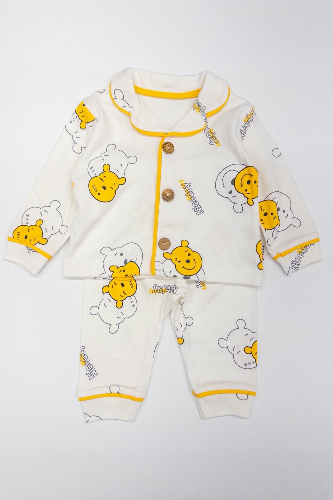 Unisex Bebek Pooh Baskılı düğmeli Pijama İkili Takım