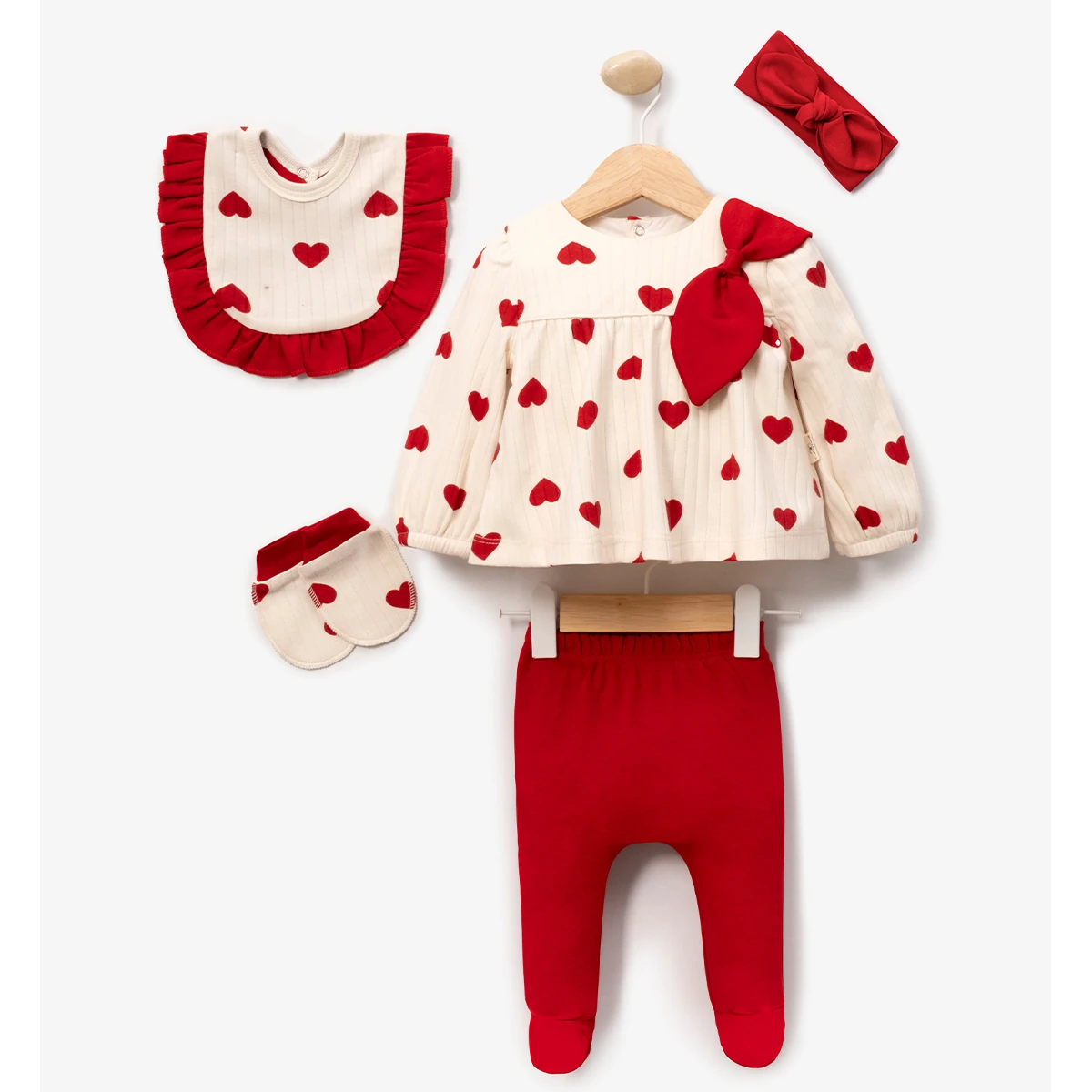 Kız Bebek Kalpli Raporlu 5Li Hastane Çıkışı Set