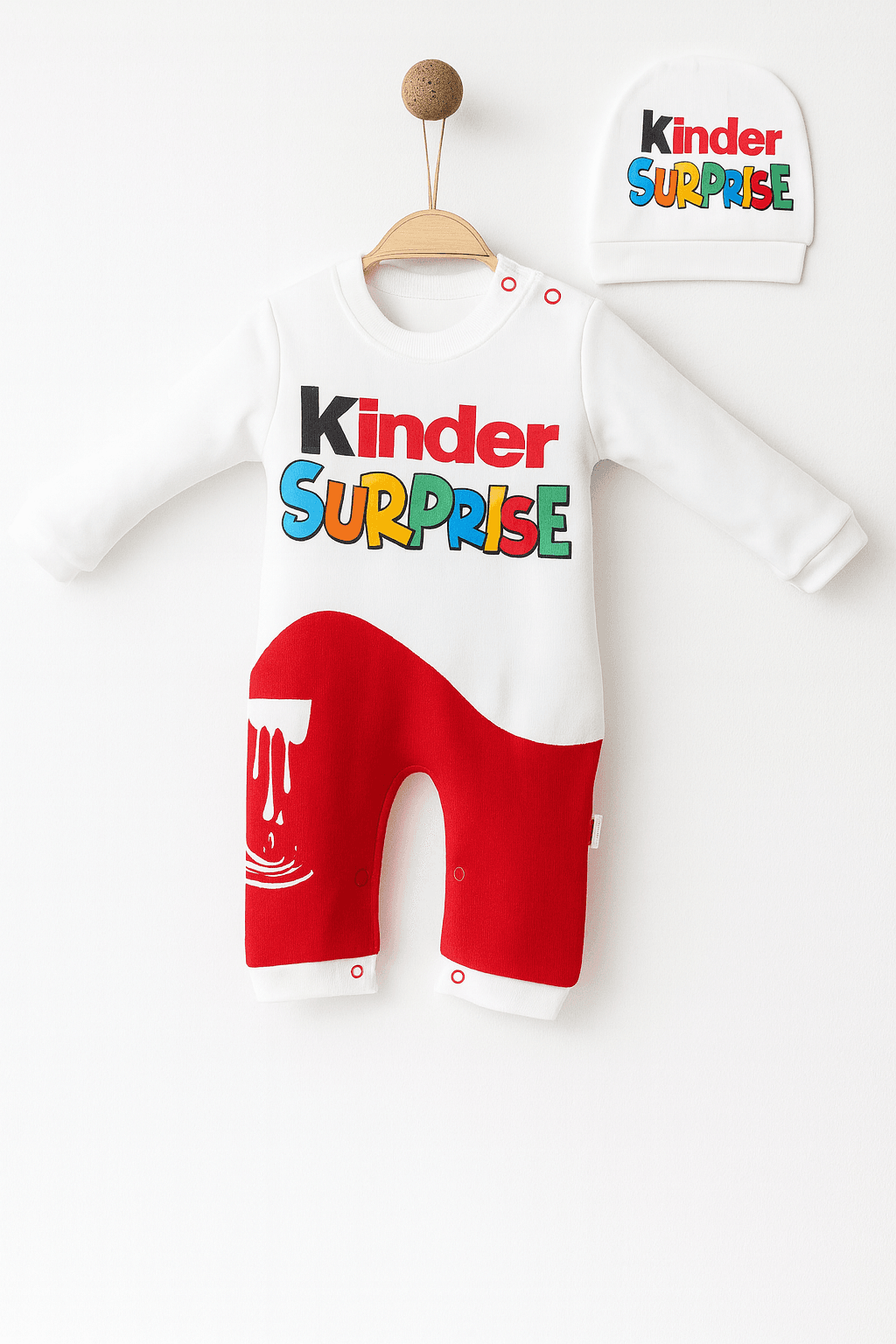 Unisex Bebek Kinder Surprise Baskılı Şapkalı Tulum