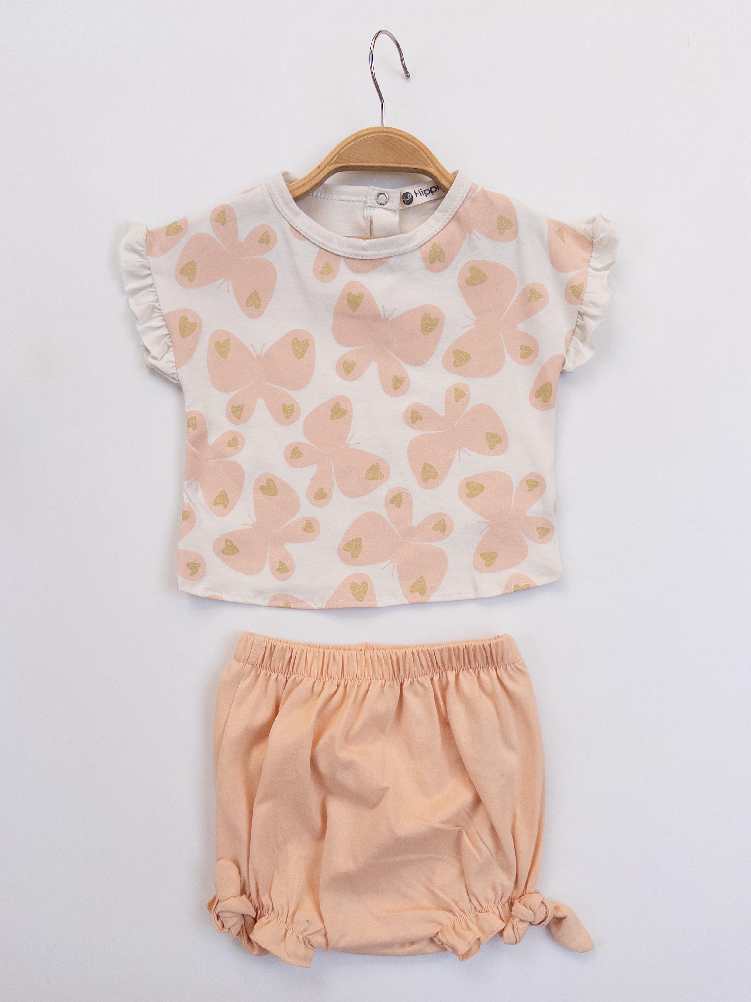 Kız Bebek Kelebek Baskılı Şortlu İkili Takım