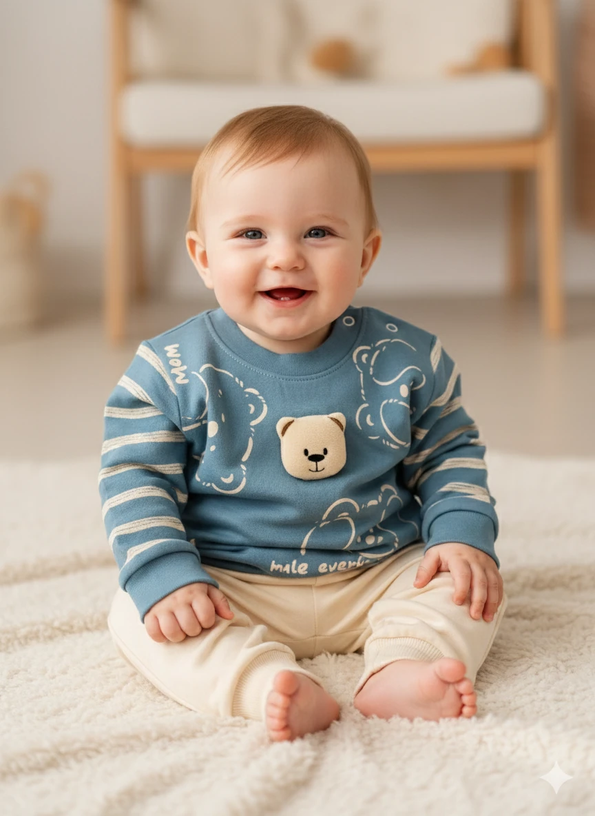 Erkek Bebek Ayıcıklı İkili Takım - turkuaz