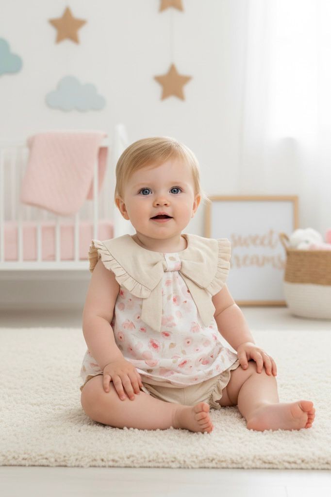 Kız Bebek Yakalı Flowers Müslin İkili Takım