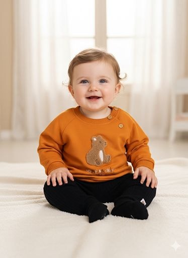 Erkek Bebek Ayıcık İşlemeli Mevsimlik İkili Takım