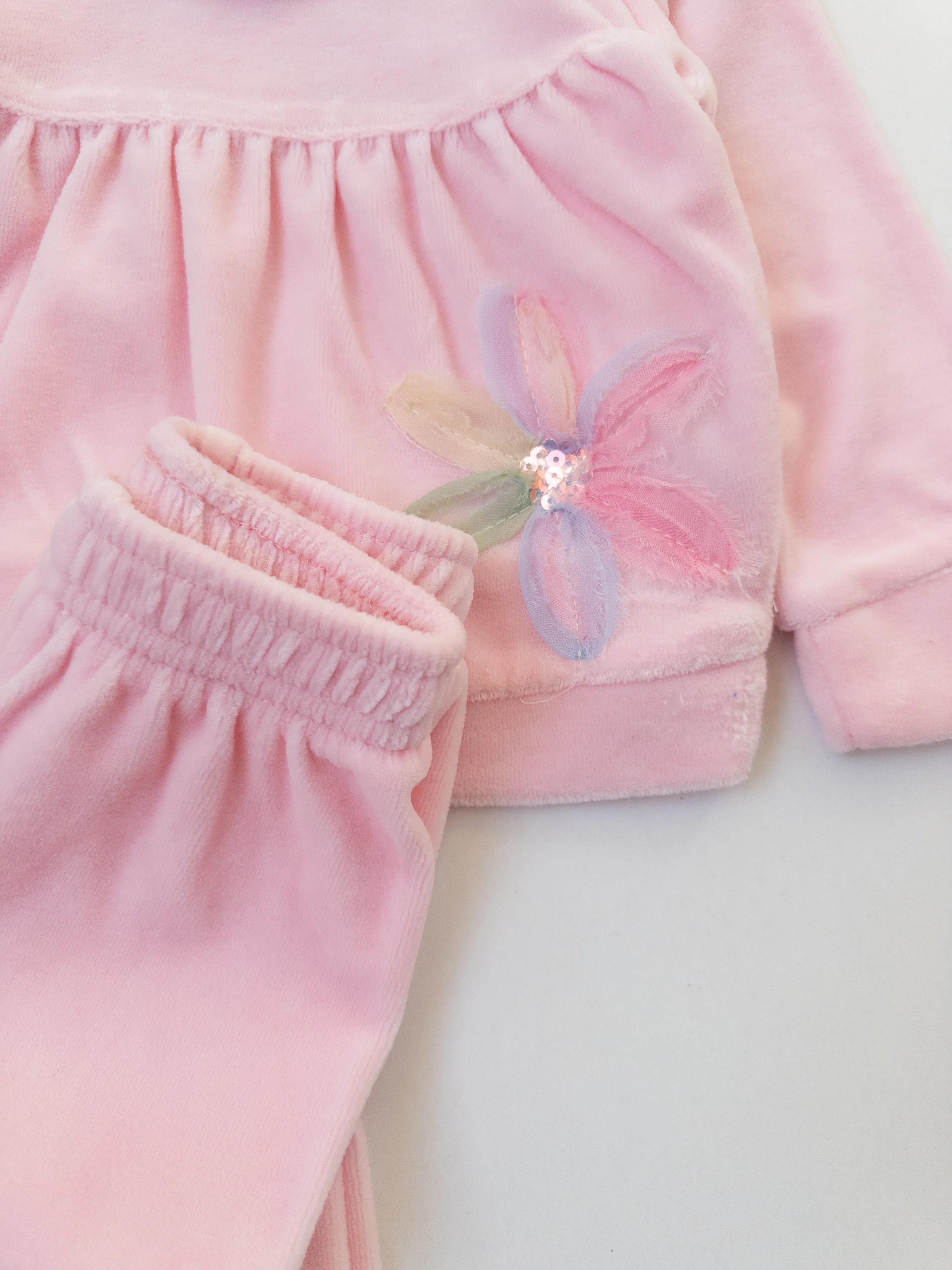 Kız Bebek Yakalı Kadife İkili Takım