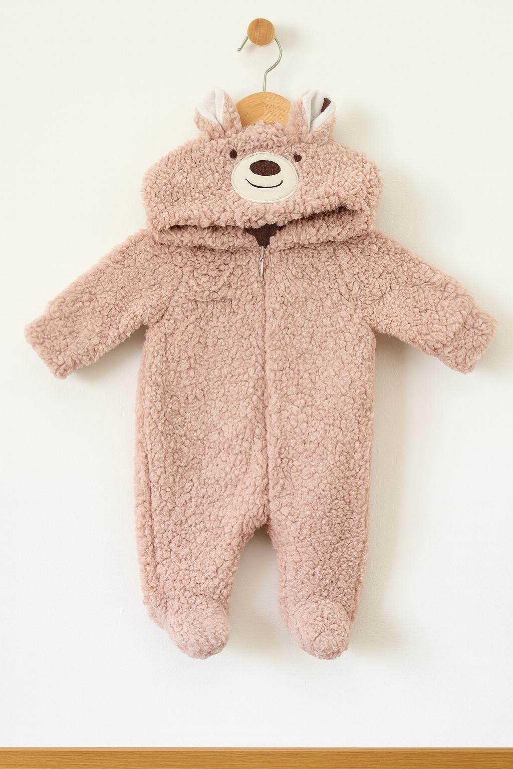 Kız Bebek Fermuarlı Peluş Kuzu Tulum