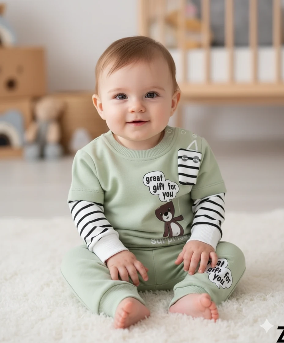 Erkek Bebek Süpriz Ayıcık Mevsimlik İkili Takım