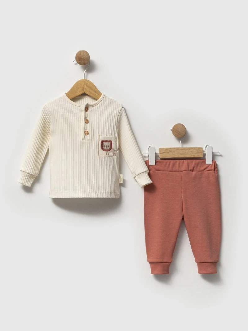 Erkek Bebek Fitilli Esnek Aslanlı İkili Takım