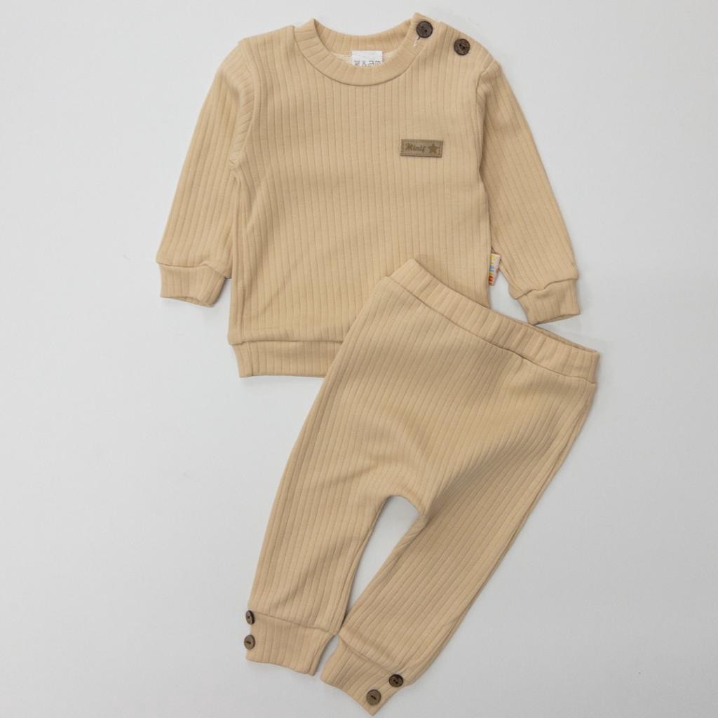 Unisex Bebek Fitilli Esnek İkili Takım - Krem