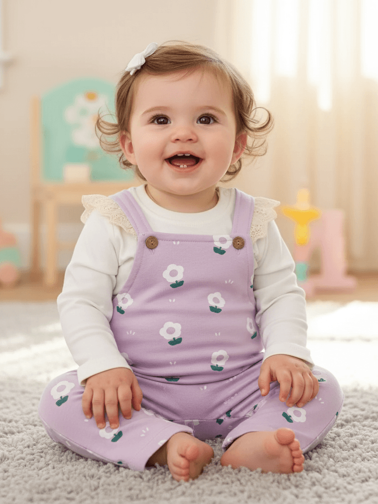 Kız Bebek Papatya Baskılı Dantel Detaylı İkili Takım - lila