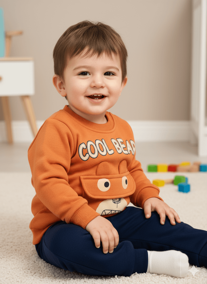 Erkek Bebek Cool Bear Şardonlu İkili Takım - kiremit