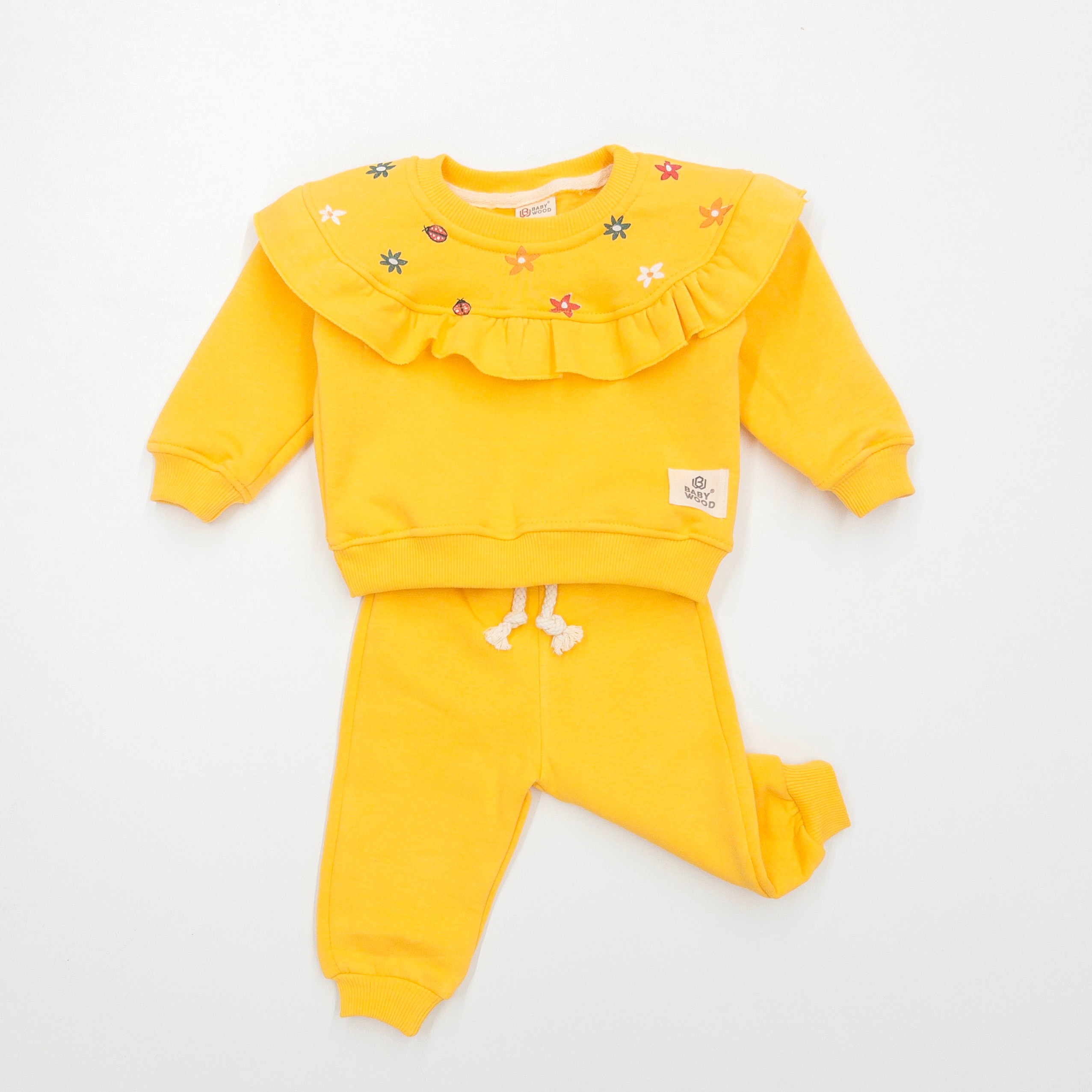 Kız Bebek İşlemeli Şardonlu Takım - Sarı
