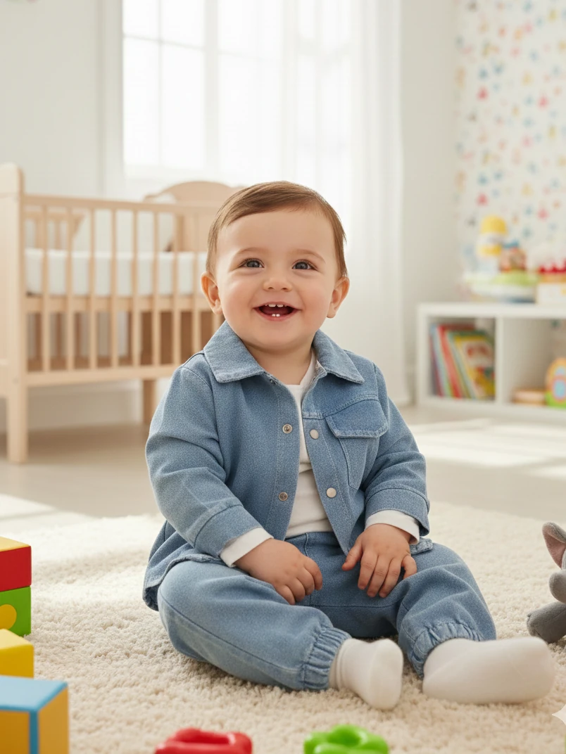 Erkek Bebek Çıtçıtlı İkili Kot Takım