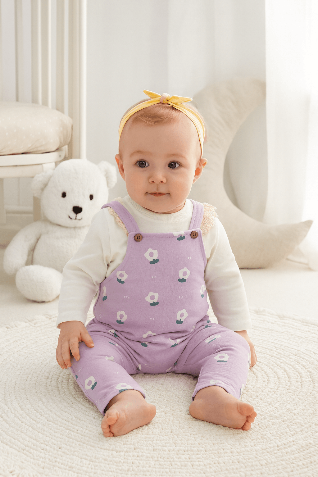 Kız Bebek Papatya Baskılı Dantel Detaylı İkili Takım - lila