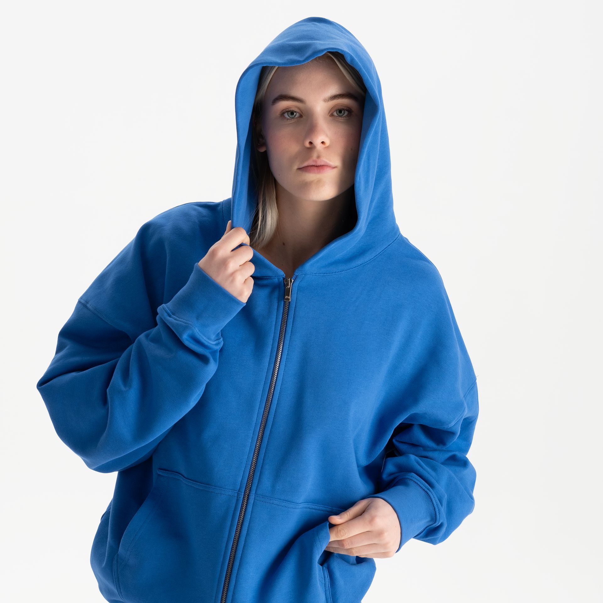 Oversize Full Zipper Hoodie - Strong Blue